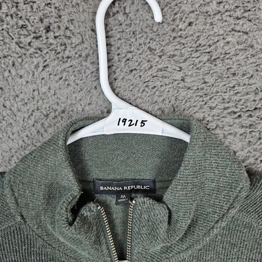 Banana Republic Mens Quarter Zip Pullover Sweater Sweatshirt Size M Green Cotton